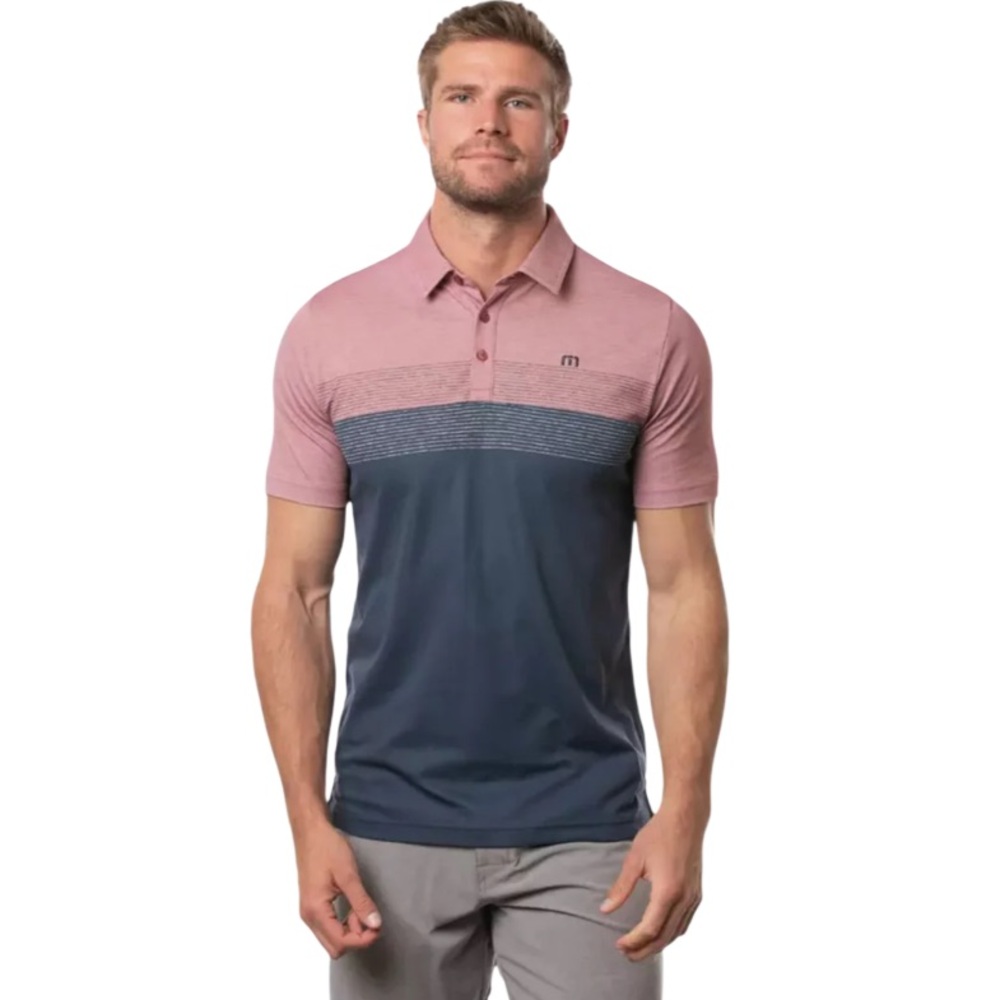 Travis Mathew Pink and Navy Polo Shirt